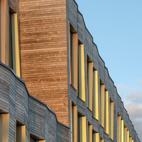 Archivhaus (Arkivenes Hus) mit Origami inspirierter Kebony Fassade