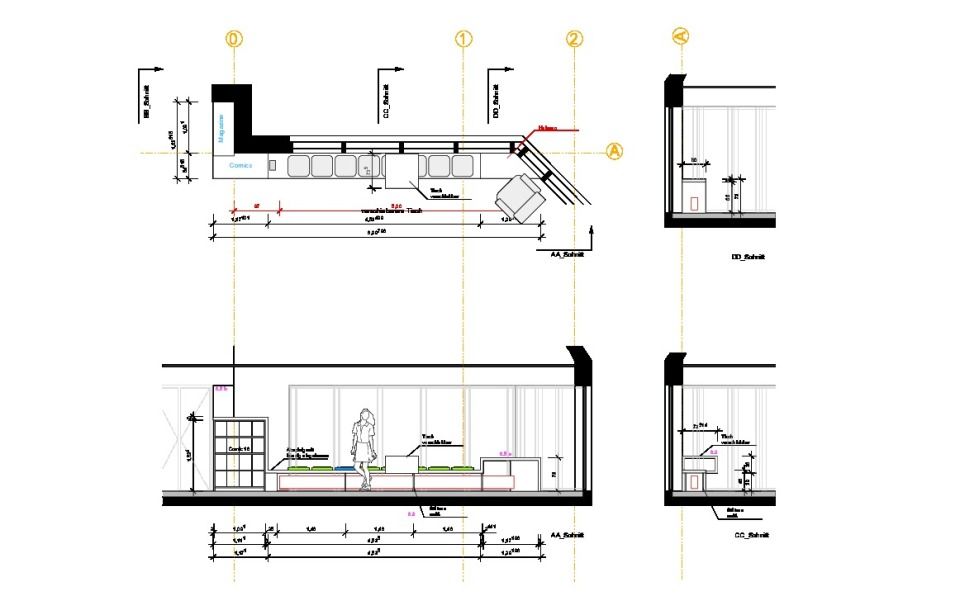 Sitznischen mit verschiebbarem Tisch an Fensterfront