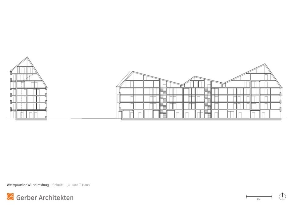 © Gerber Architekten, Weltquartier Wilhelmsburg, Schnitt
