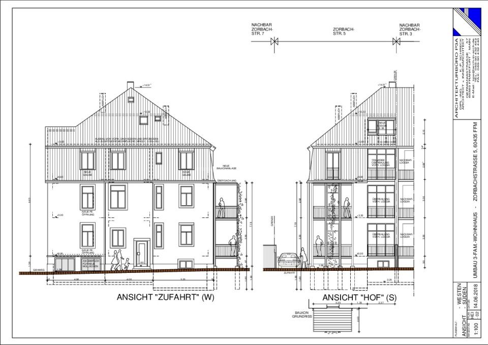 Ansicht Zufahrt (W) + Ansicht Hof ( (S)