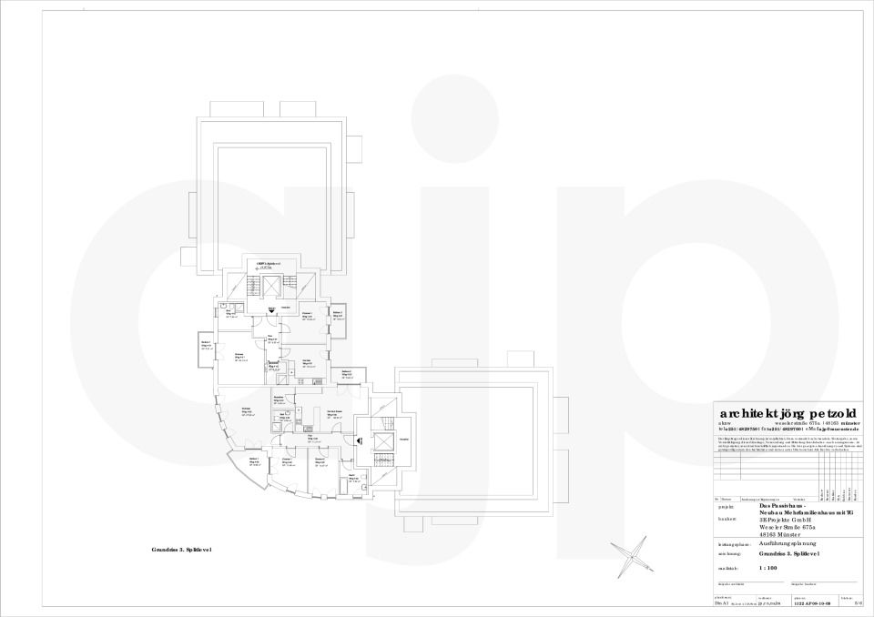 Grundriss 3. Splitlevel im Maßstab 1:100 (Genehmigungsplanung)