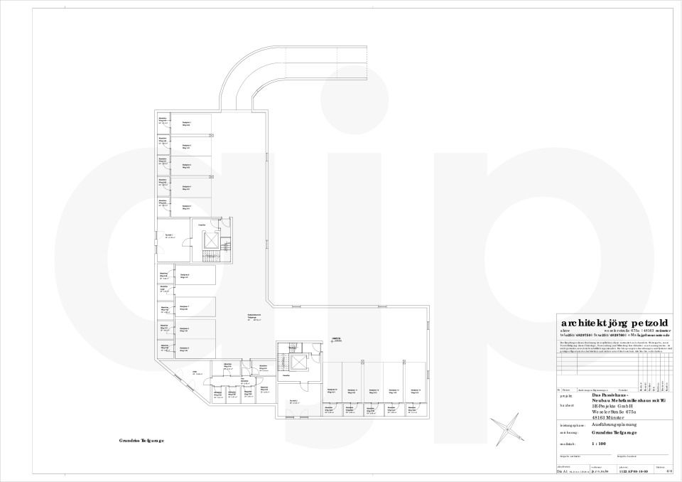 Grundriss Tiefgarage im Maßstab 1:100 (Genehmigungsplanung)