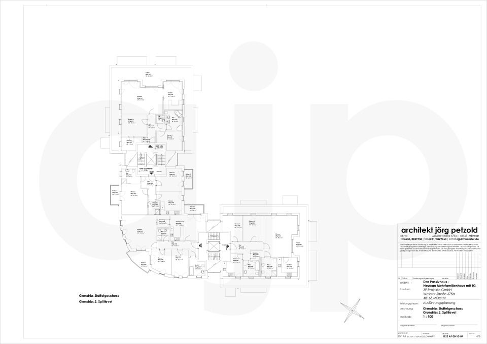 Grundriss 3.Obergeschoss/ Staffelgeschoss im Maßstab 1:100 (Genehmigungsplanung)
