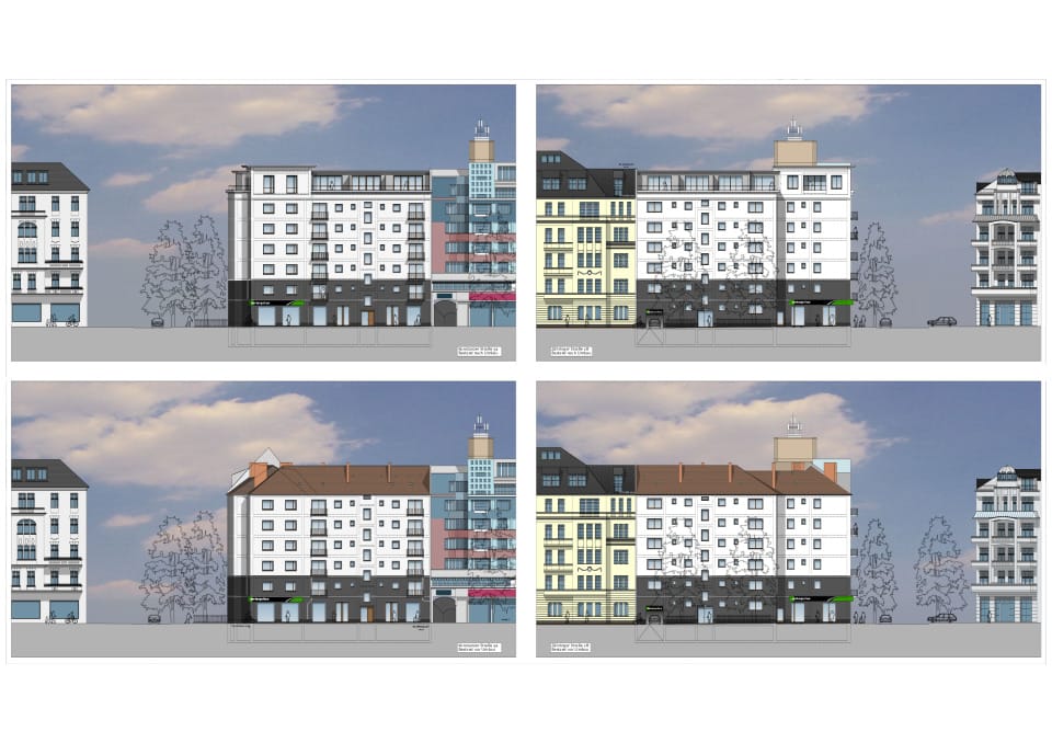 Ansichten Bestand + Neubau Dach