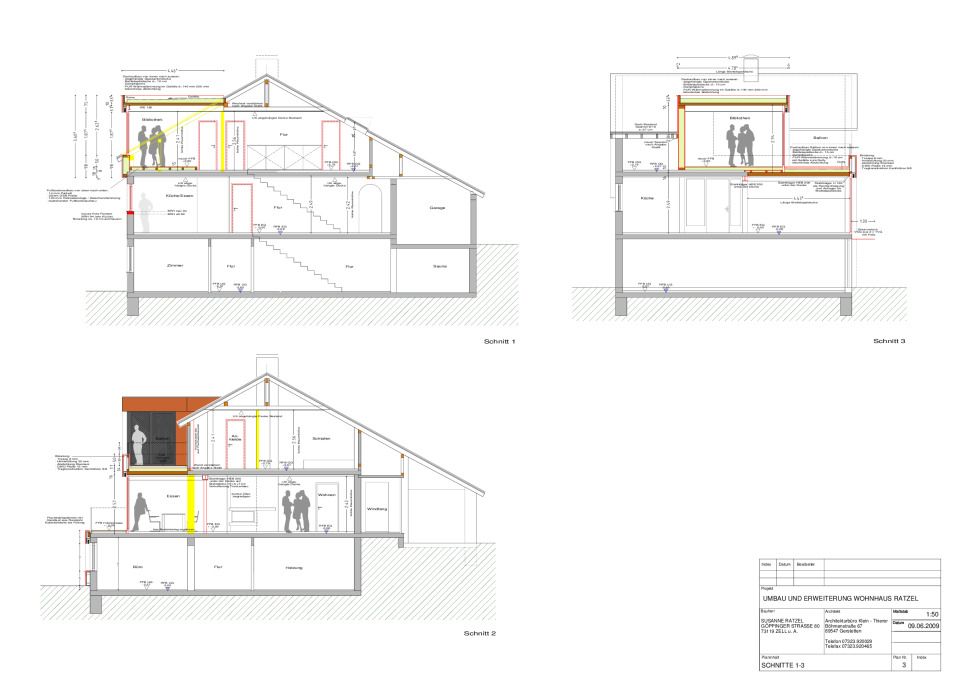 Schnitte 1-3 Erweiterung: Werkplan M: 1:50