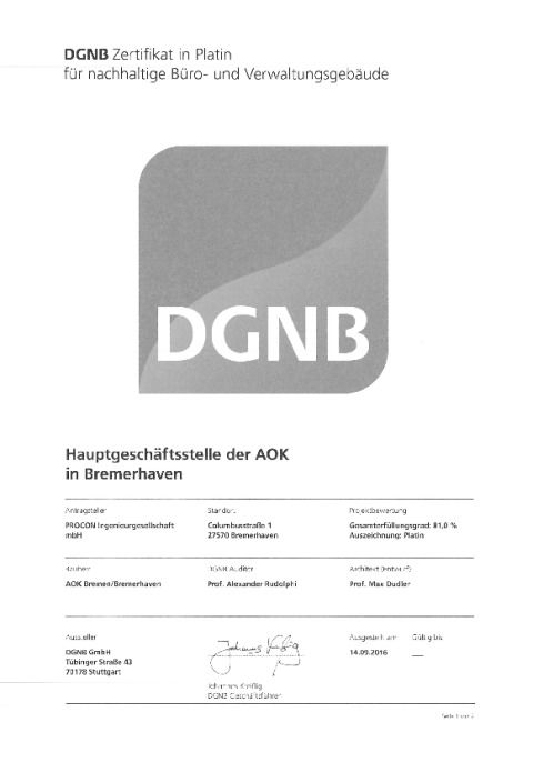 DGNB-Zertifikat in Platin