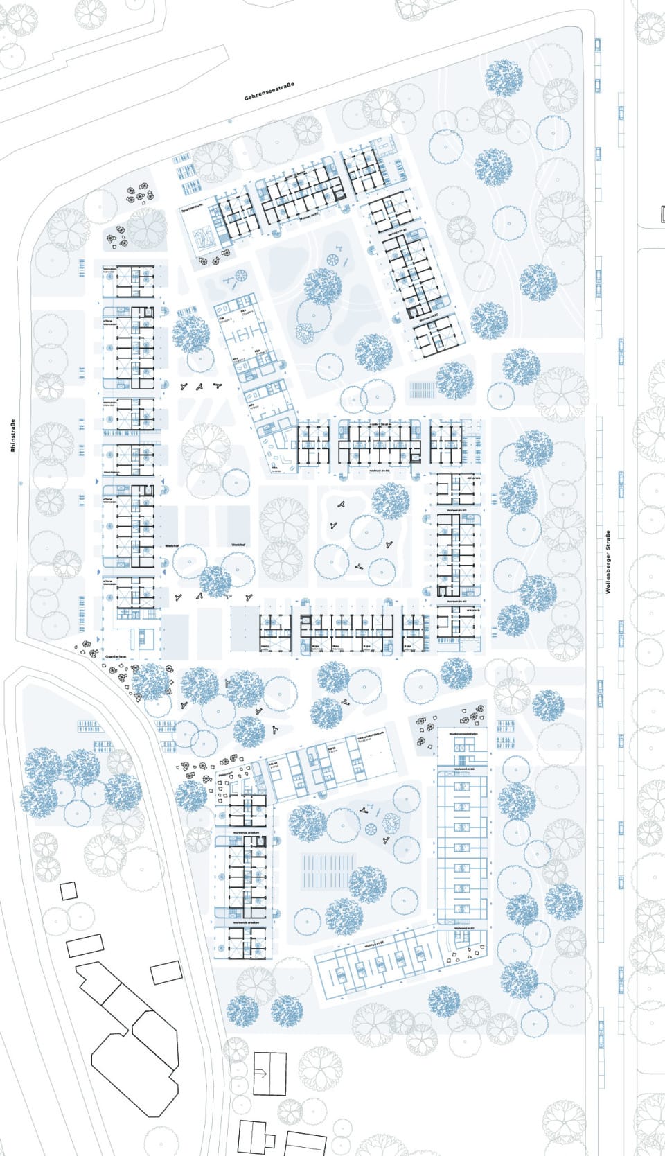 Masterplan Quartier - Erdgeschossnutzungsplan mit Freiraumgestaltung  M1:500