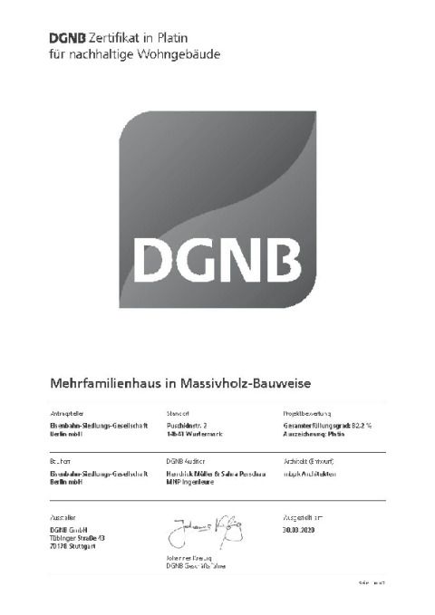 Zertifikat DGNB Platin