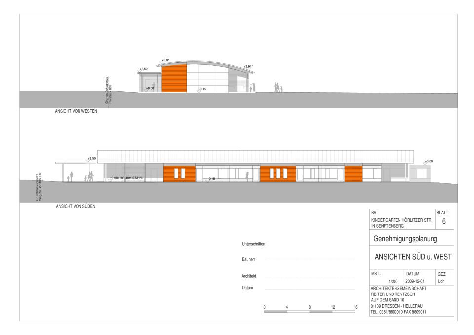 Ansichten Süd und West  M1:100, Reiter + Rentzsch Architekten, Dresden