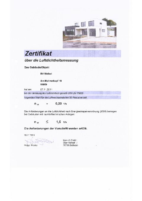 Zertifikat BlowerDoor-Test