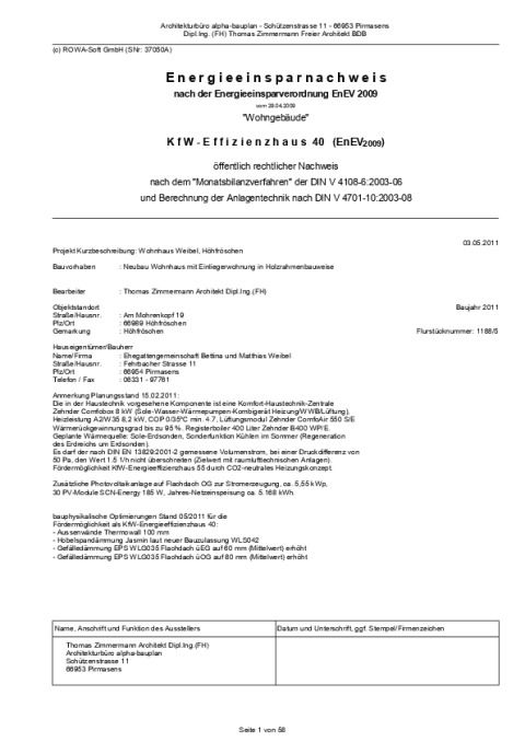 Energieeinsparnachweis Effizienzhaus 40