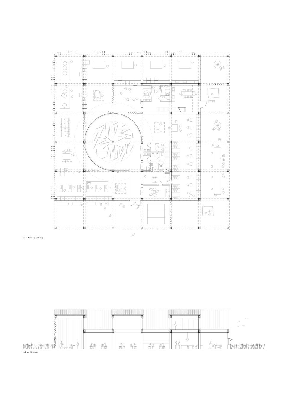 Grundriss Winter 1:100 , Schnitt BB 1:100