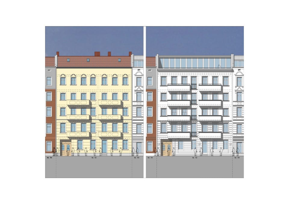 Ansicht Straßenseite / Bestand + Planung