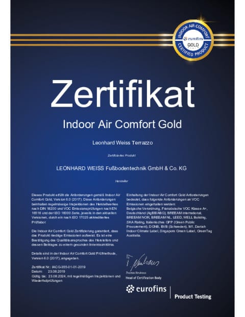 NCT Zertifikat Indoor Air Comfort Gold