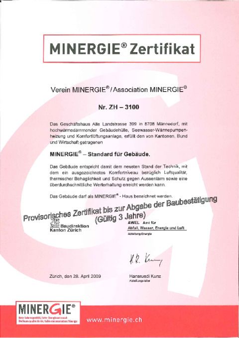 MINERGIE Zertifikat