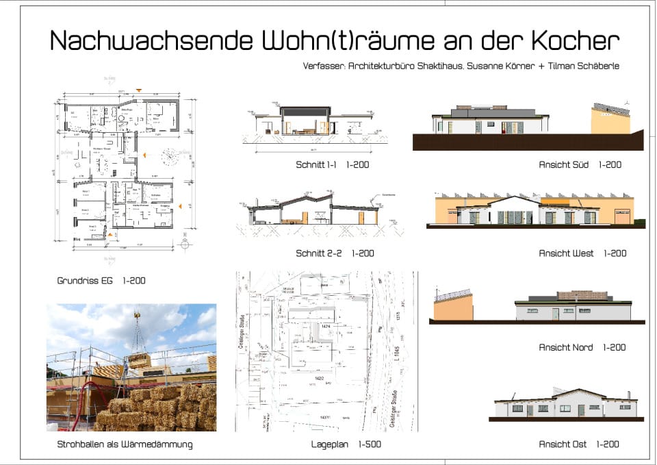 Plansatz Lageplan, Grundriss, Schnitte + Ansichten