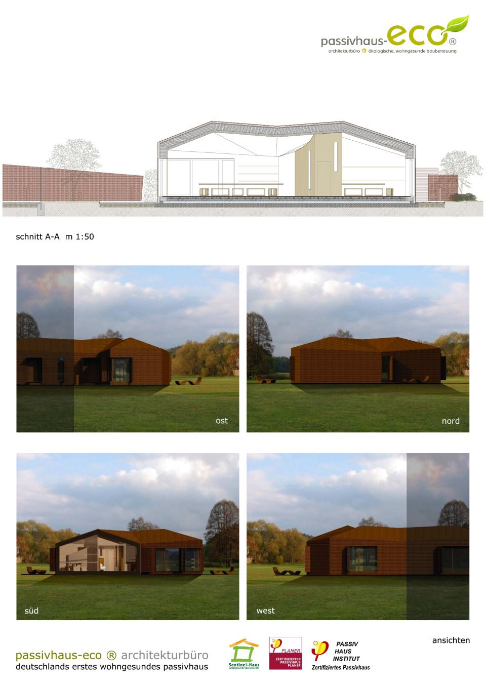 Wohngesundes Passivhaus | ARCHITEKTURBÜRO - Schnitt m 1:50 + Ansichten