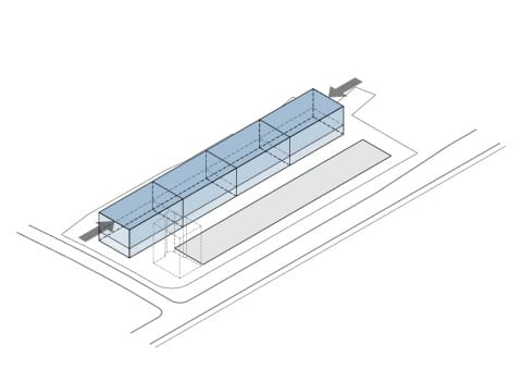 Diagramm 4: Vier Gebäude zu einem Baukörper zusammengefasst