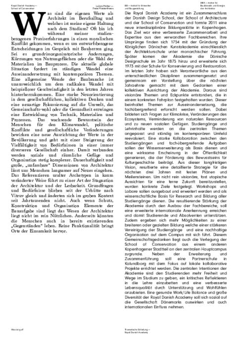 Entwurfstext in langer Fassung und Auseinandersetzung zum Thema Moral und Ethik in der Architektur