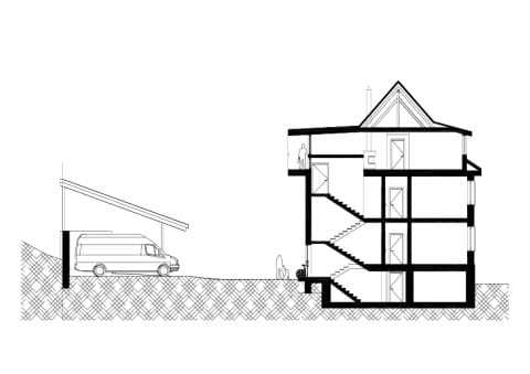 Querschnitt Wohnhaus und Carport