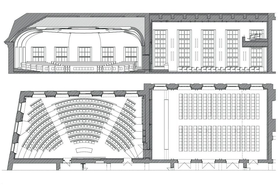 Grundriss und Schnitt Hörsaal 202 und 201