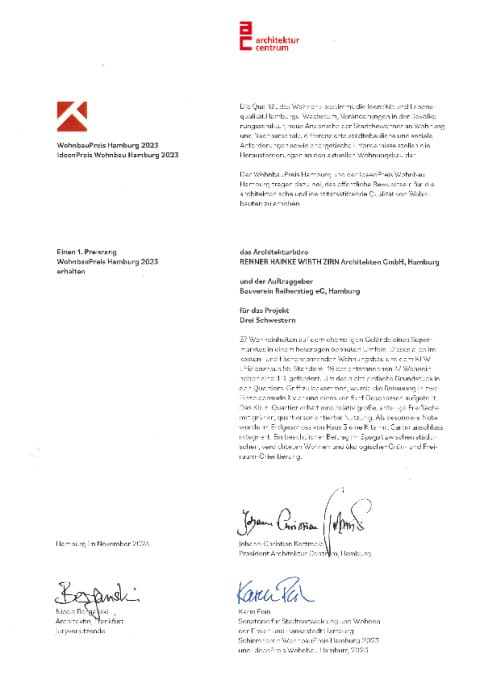 RHWZ_Drei Schwestern_WohnungsbauPreis Hamburg 2023_1.Preisrang