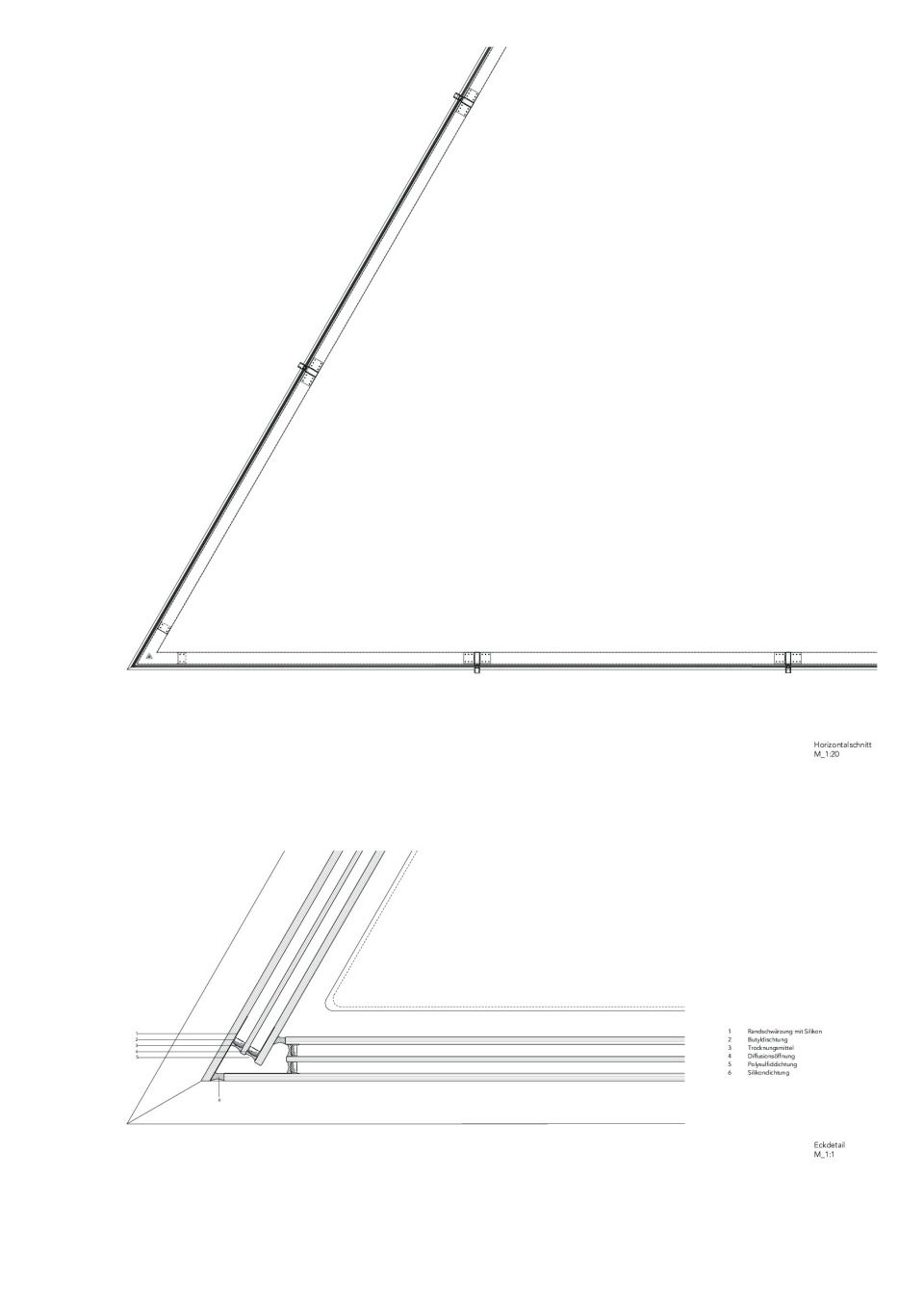 Horizontalschnitt M 1:20, Detail Ecke M 1:1