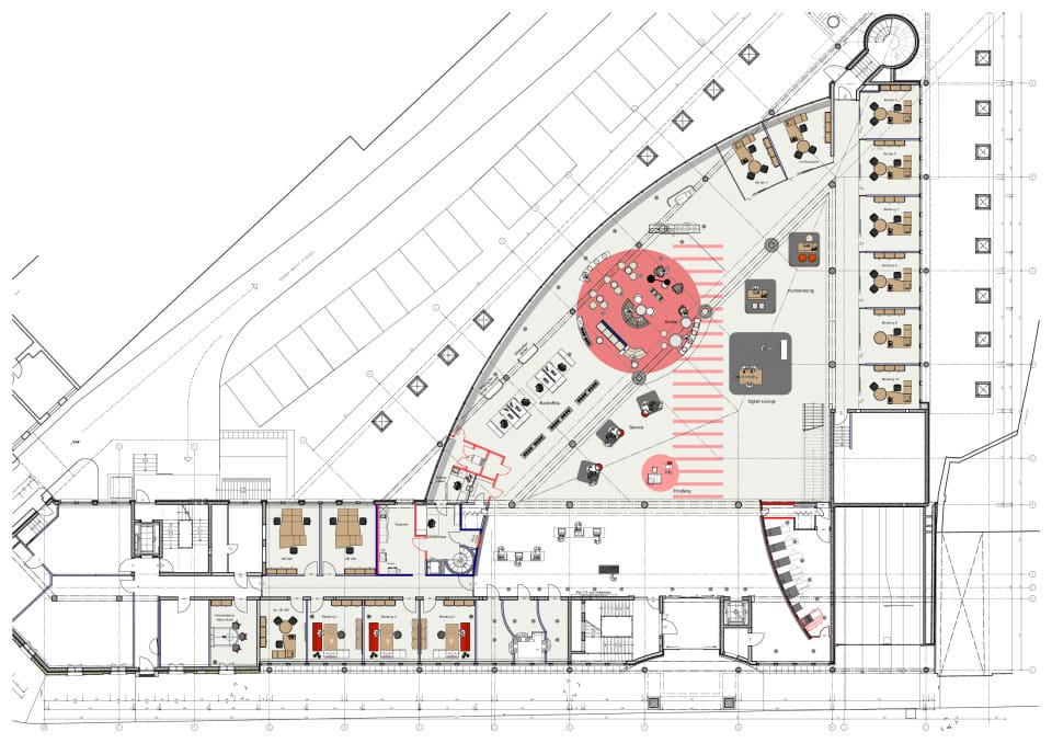 Grundriss Erdgeschoss | Kundenhalle mit Atrium