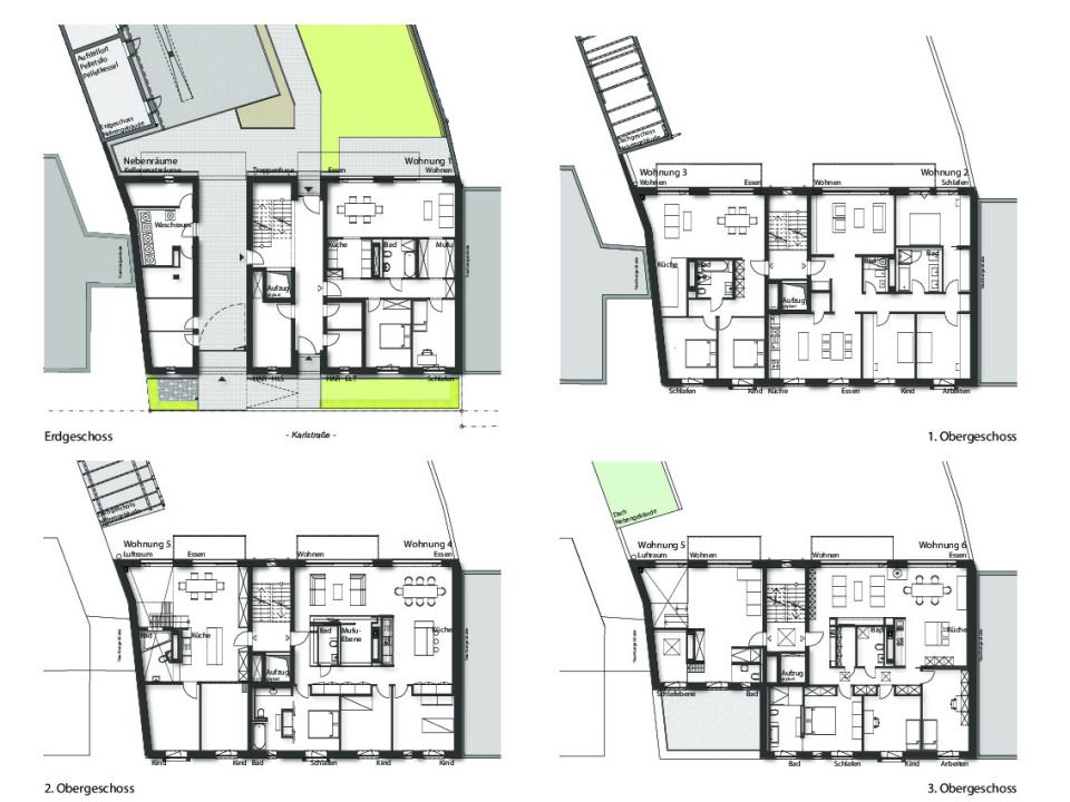 Erdgeschoss, 1. Obergeschoss, 2. Obergeschoss, 3. Obergeschoss