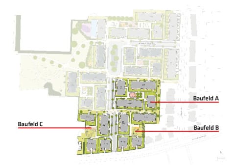 Lageplan Baufelder A, B und C