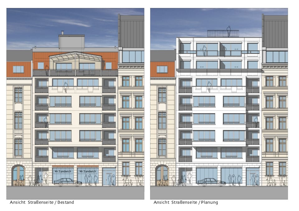 Ansicht Straßenseite / Bestand + Planung