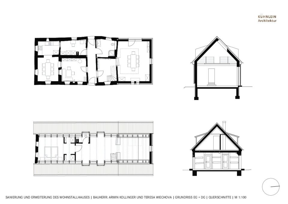 Grundriss EG + DG, Querschnitte