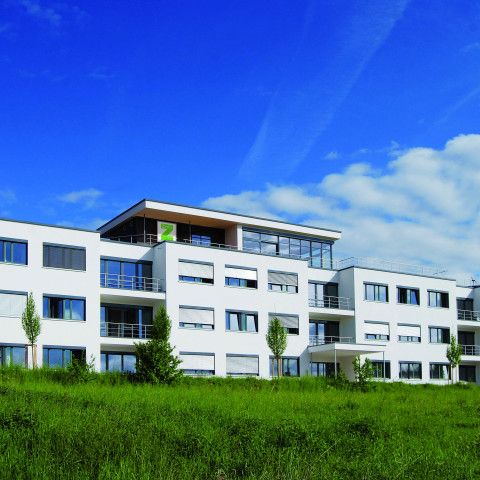 Plus-Energie-Bürogebäude aus Holz mit luftigem Dach-Garten von ZimmerMeisterHaus
