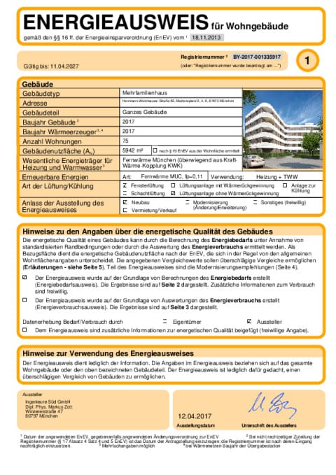 Energieausweis Baumkirchen Mitte WA2 Gebäudeteil 1