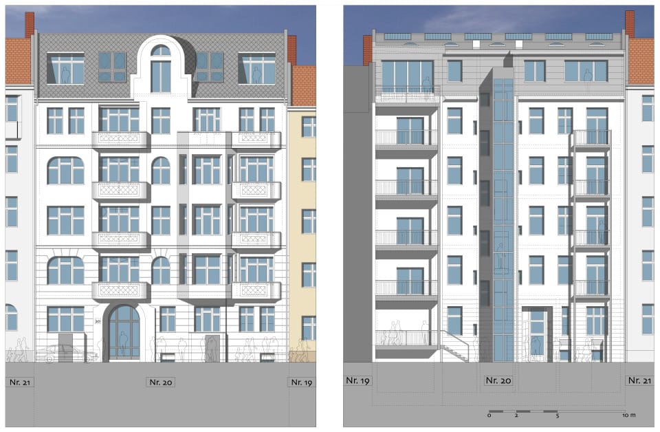 Ansichten Vorderhaus - Straßen- und Hofseite