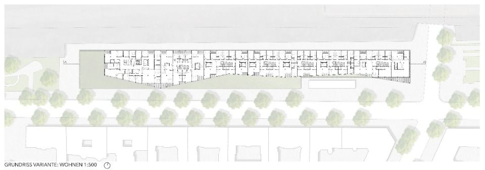 Grundriss Regelgeschoss (Nutzung Wohnen) 1:500
