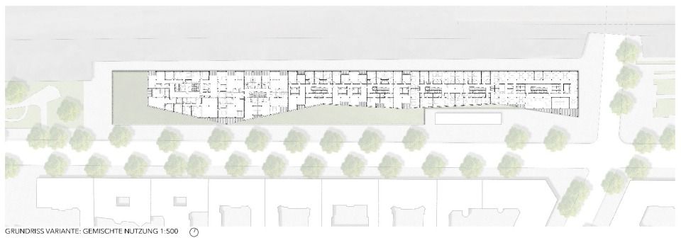 Grundriss Variante Nutzung: Wohnen, Hotel, Gewerbe 1:500