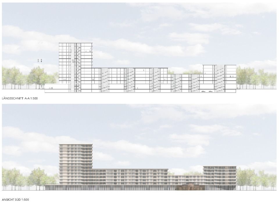 Längsschnitt & Ansicht Süd 1:500