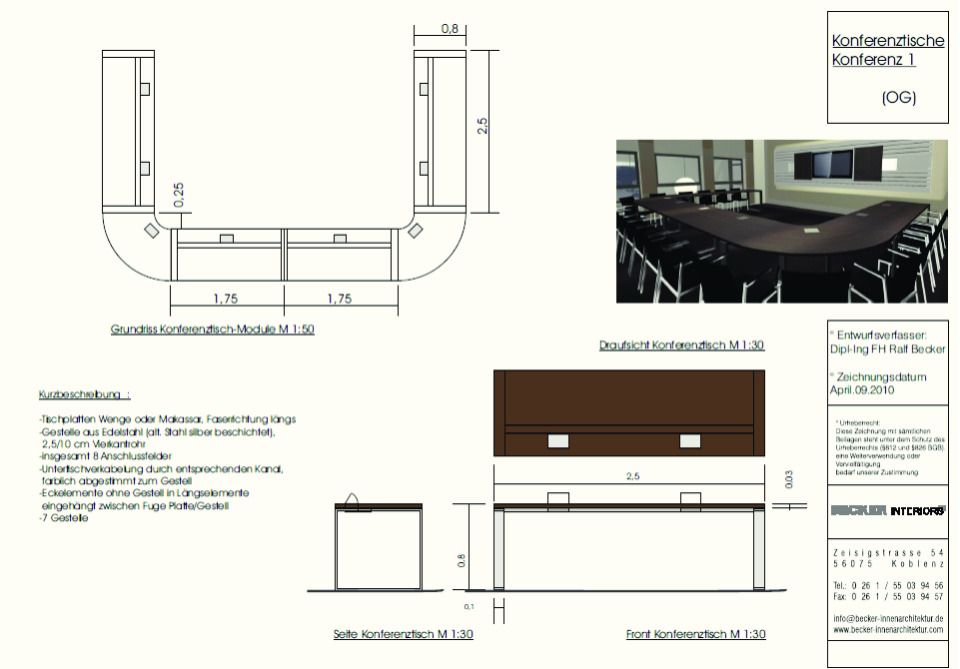 Einbaupläne Konferenzraumtische - groß
