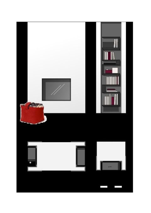 Detail Bücherregal/ Kamin Wohnen EG