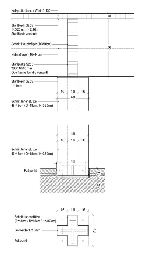 Grundriss Schnitt Stütze Träger - Therapiehalle