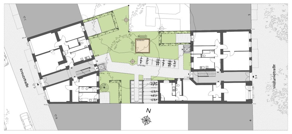Lageplan mit neuem Garten zwischen den BV