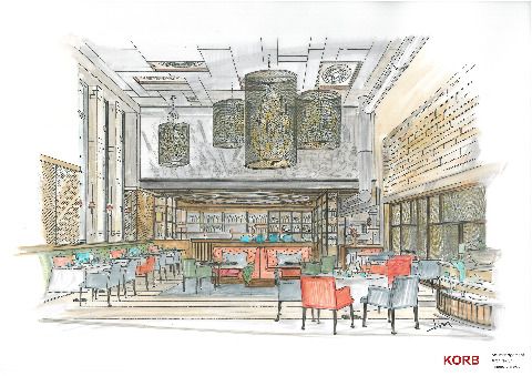 Handgezeichnete Perspektive À-la-carte-Restaurant