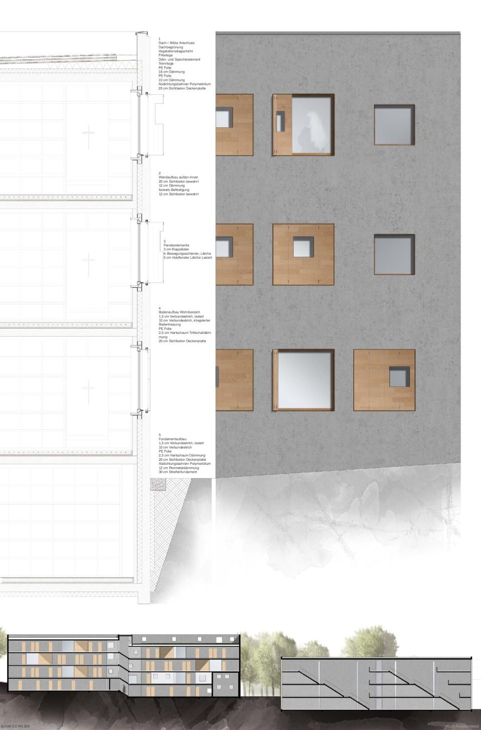 Fassadendetail + Schnitt Ordens-/Alterswohnen