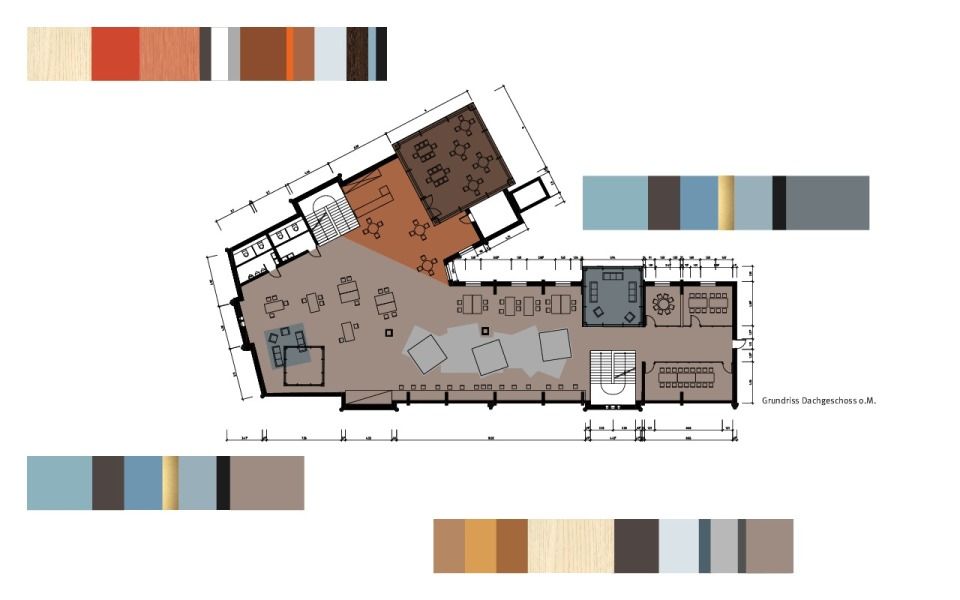 Aufteilung Farben und Materialien im Grundriss