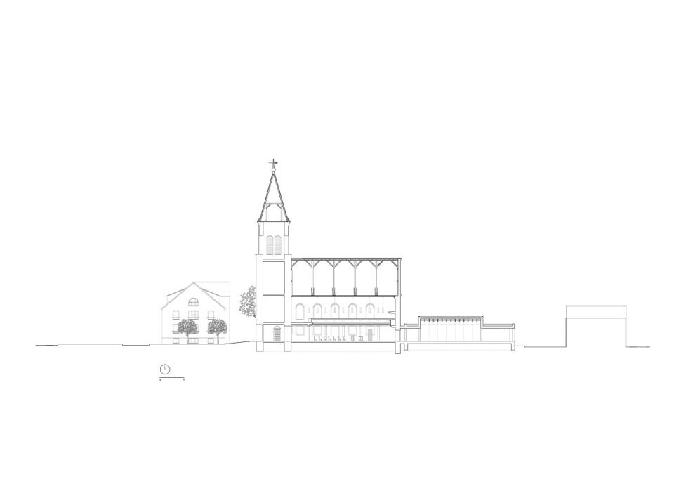 Schnitt_Gemeindehaus und Christuskirche Kehl_VON M Stuttgart