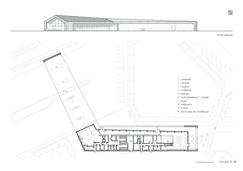 Ansicht und Grundriss, Tank- und Rastanlage Leubinger Fürstenhügel, Mono Architekten