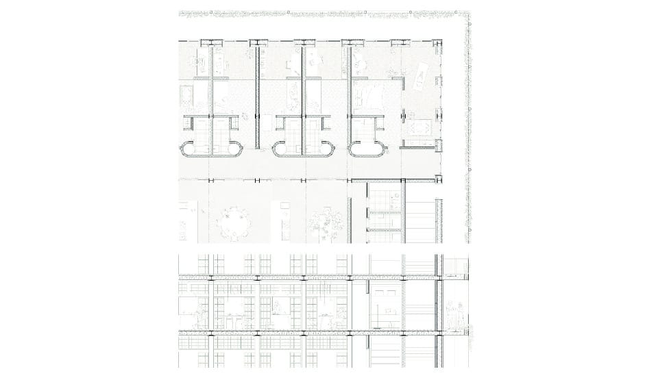 Detailgrundriss Wohngeschoss Typologie II & Schnitt Küche