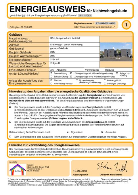 Energieaussweis f. Nichtwohngebäude