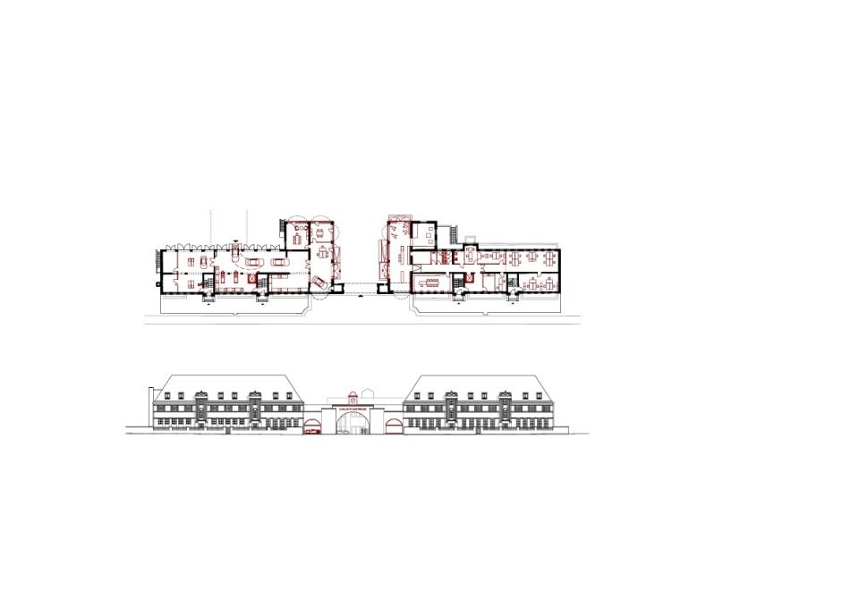 Grundriss, Ansicht denkmalgeschützte Torgebäude 1:500